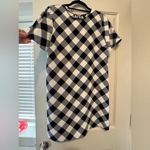 Ann Taylor Navy & White Checkered Shift Dress